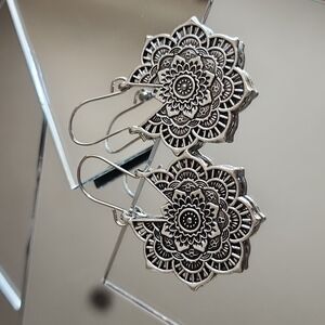 Boho Gypsy Sisters Silver Mandala Earrings